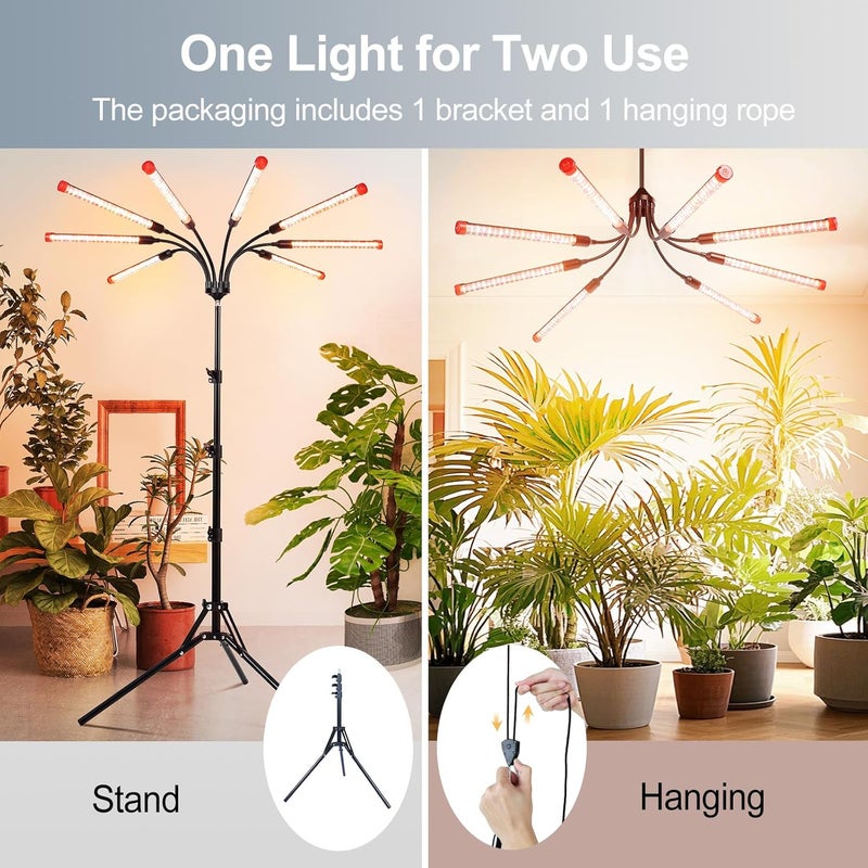FECiDA Gamechanger! 72W, NOT 24W, Bright Beyond Your Imagination, 8Head Stand Grow Lights for Indoor Plants, 2025 Big Coverage Full Spectrum LED Plant Grow Light for Bonsai Tree, Tall Plant, 4,8,12 Hr Timer - Image 3